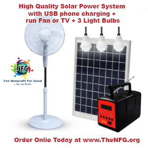 High Quality Solar Power System with USB phone charging run Fan or TV 3 Light Bulbs The Nonprofit For Good NFG